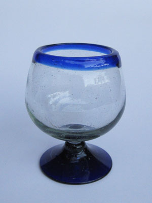 Wholesale MEXICAN GLASSWARE / Cobalt Blue Rim 11 oz Large Cognac Glasses  / A modern touch for one of the finest drinks, these balloon glasses are the contemporary version of a classic cognac snifter.